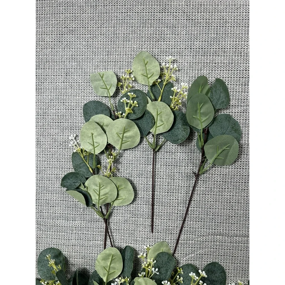 16 Pcs Faux Eucalyptus Green Leaves Stems Artificial Planta Picks